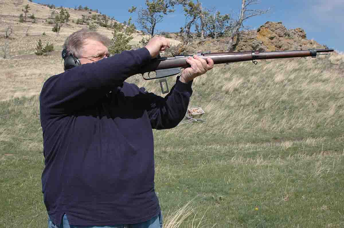 When the Model 41’s last cartridge is chambered, its en bloc loader drops from the magazine’s bottom.